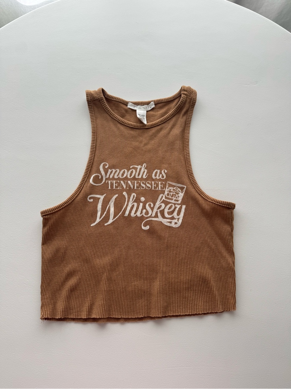 Full Tilt Brown Ribbed 'Smooth as Tennessee Whiskey' Cropped Tank
